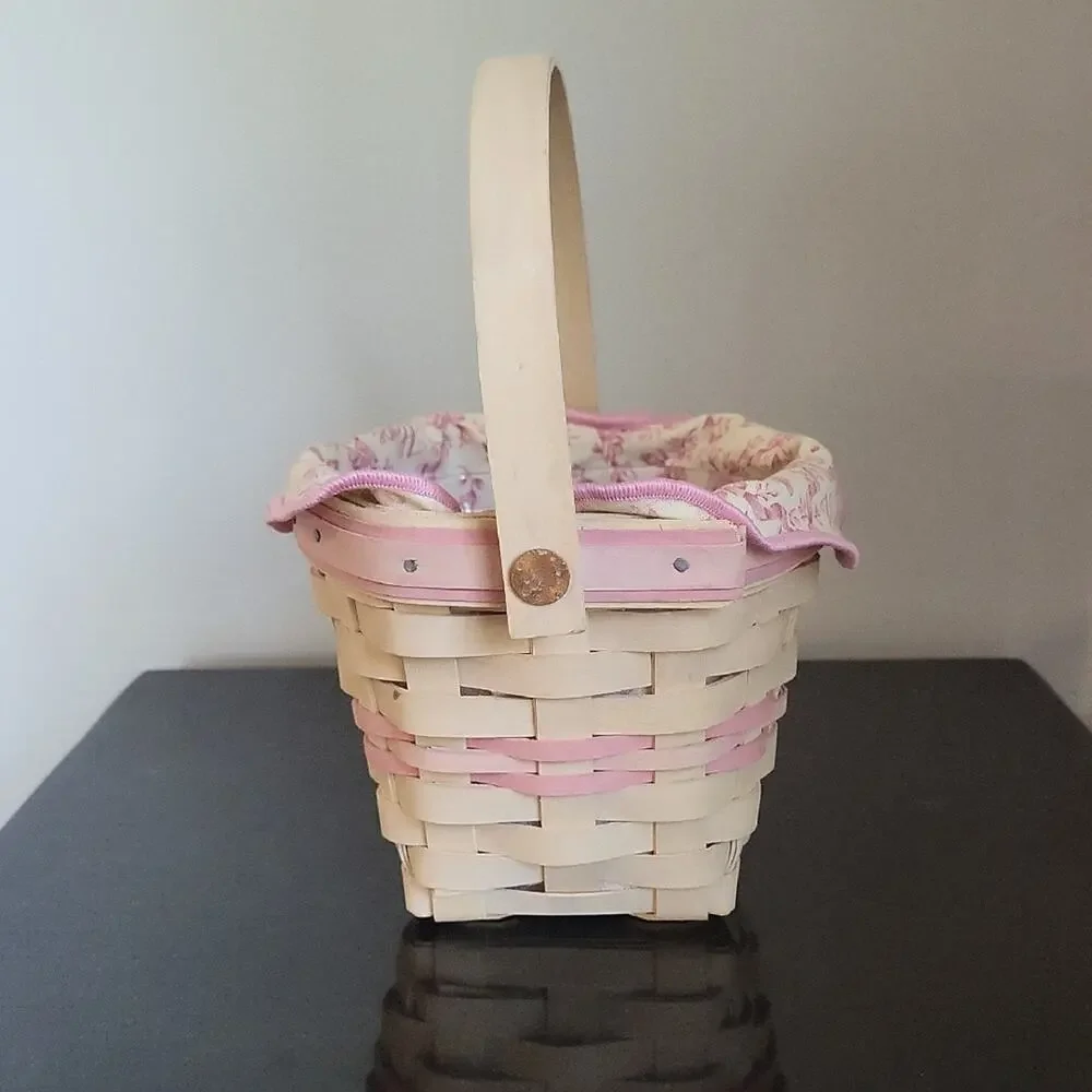 Longaberger Hope Basket Handwoven Basket with Pink Trim Vimtage 2001